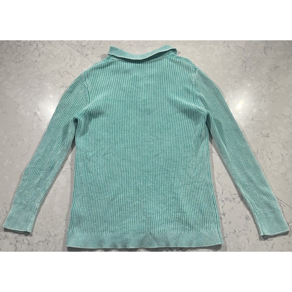 Soft Surroundings Wilde Ribbed Knit Polo Sweater Womens Large Turquoise 2EU41 - Picture 4 of 7